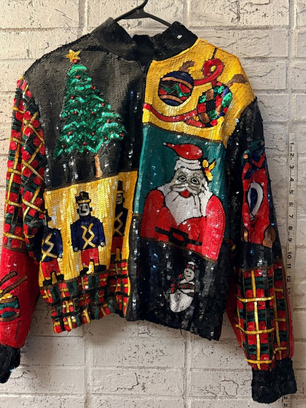 Vintage 80s Sequin Christmas Jacket Santa Nutcracker Tree Ugly Christmas Medium